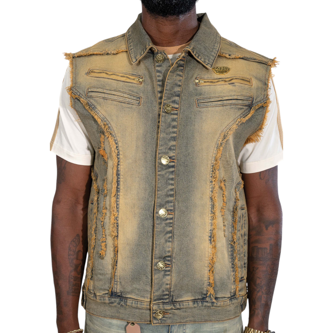 Blac Leaf Premium Vintage Surali Wash Denim Vest Big Tall