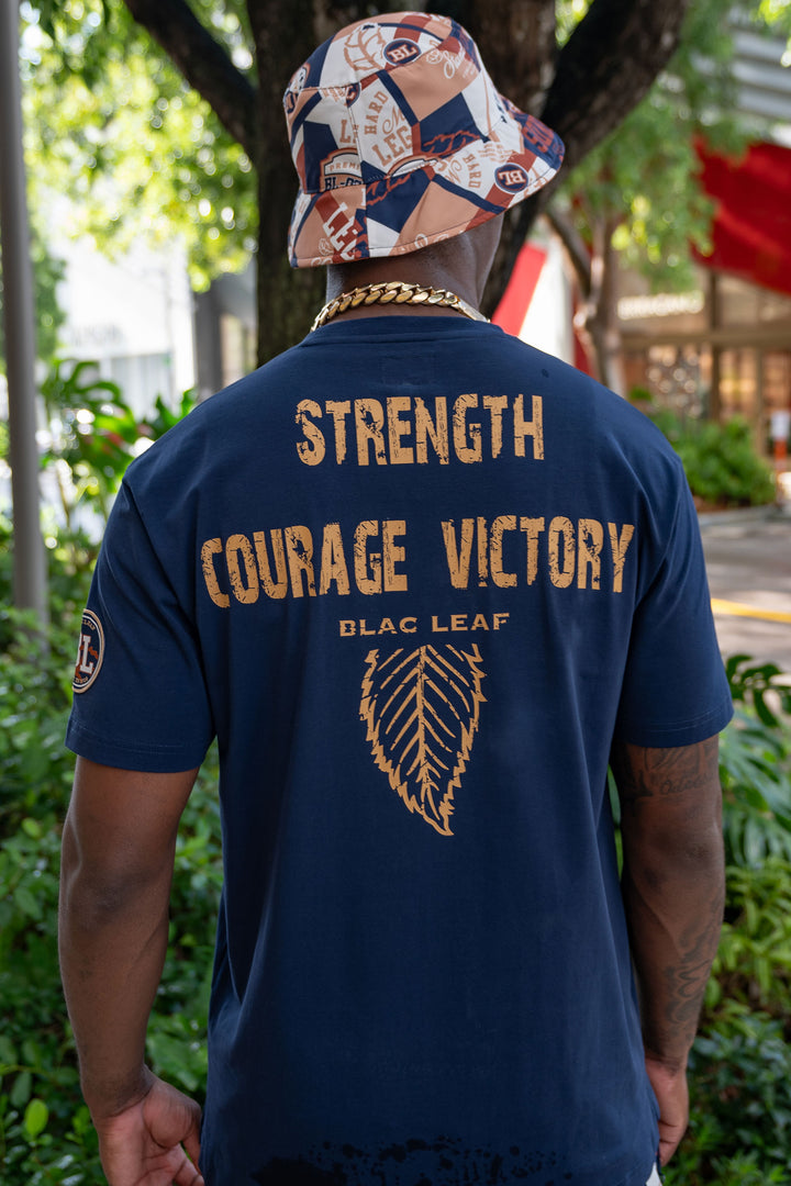 Blac Leaf Strength Courage & Victory Shirt Navy Big & Tall