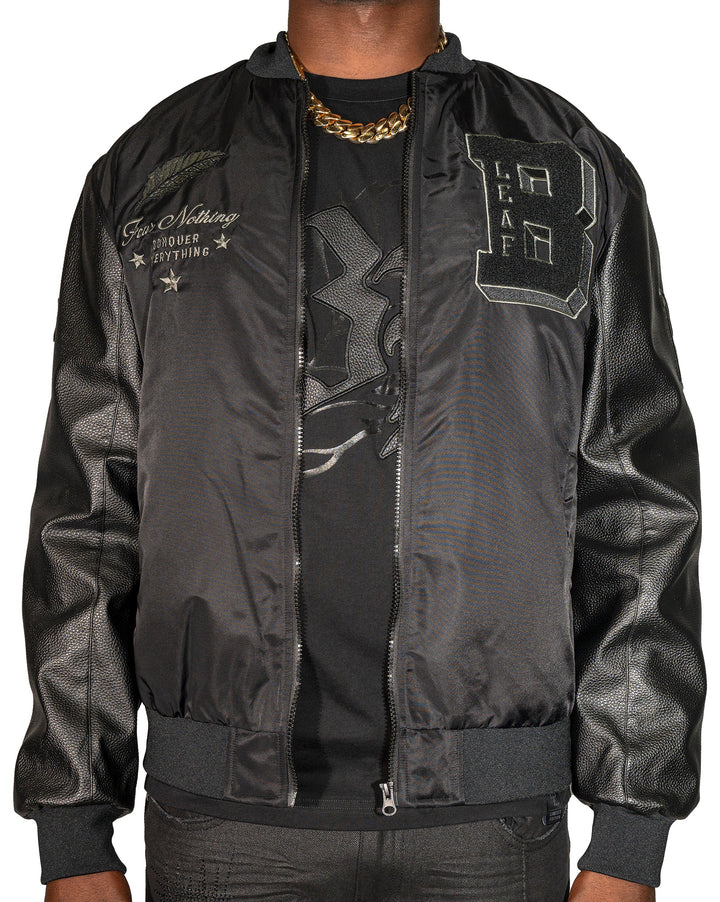 Blac Leaf Fear Nothing Vegan Leather Bomber Jacket