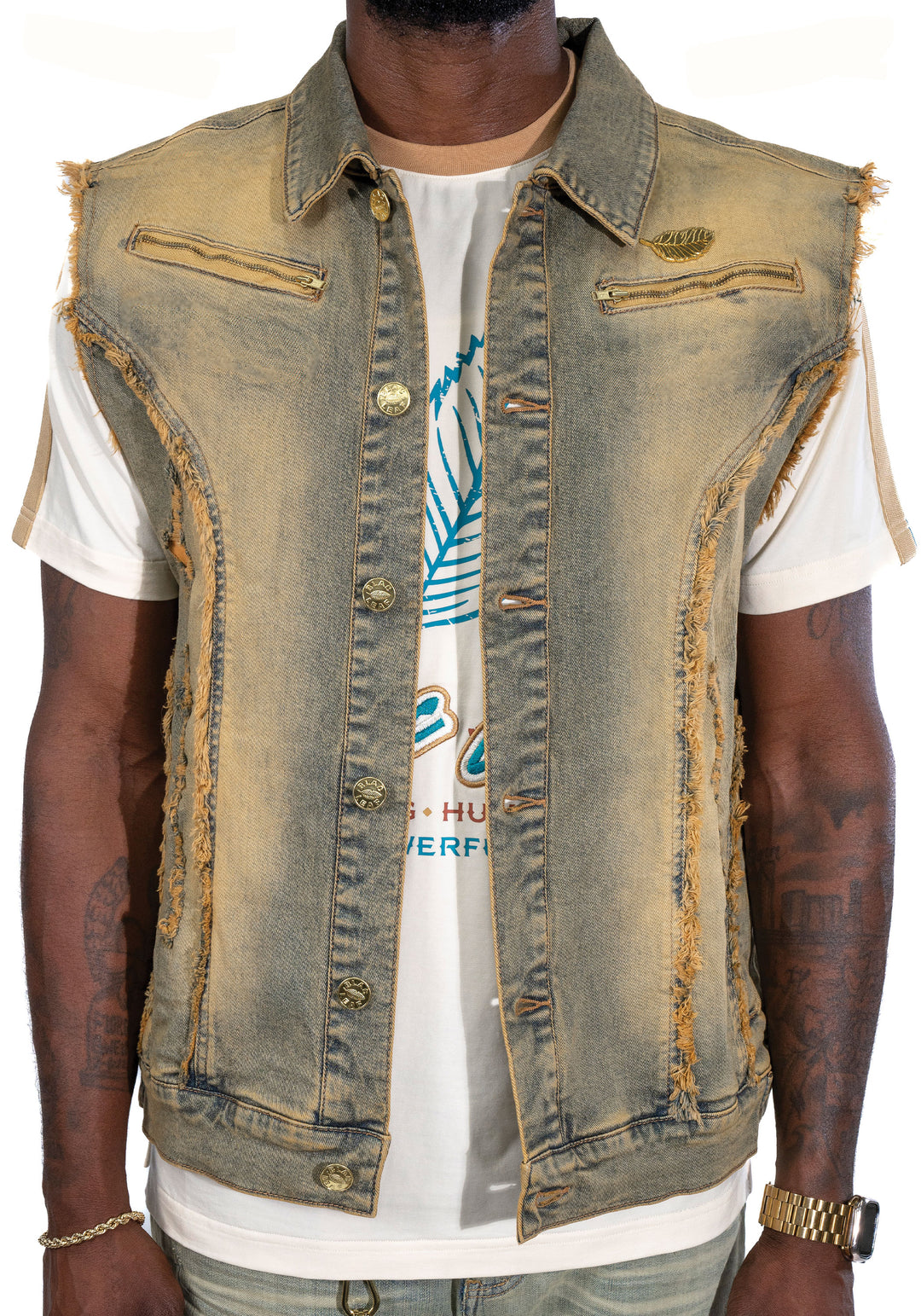 Blac Leaf Premium Vintage Surali Wash Denim Vest Big & Tall