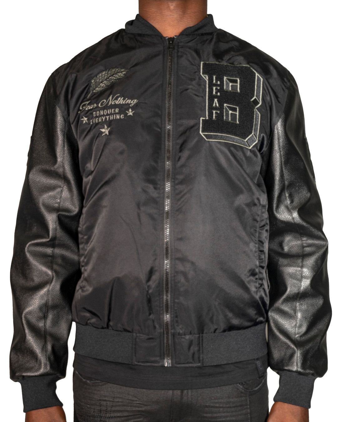 Blac Leaf Fear Nothing Vegan Leather Bomber Jacket