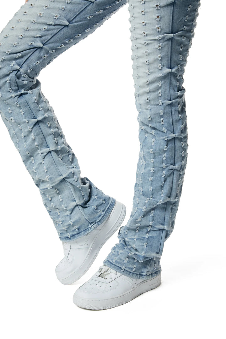 Smoke Rise Ladies High Rise Punched Bootcut Denim Jeans Sky Blue