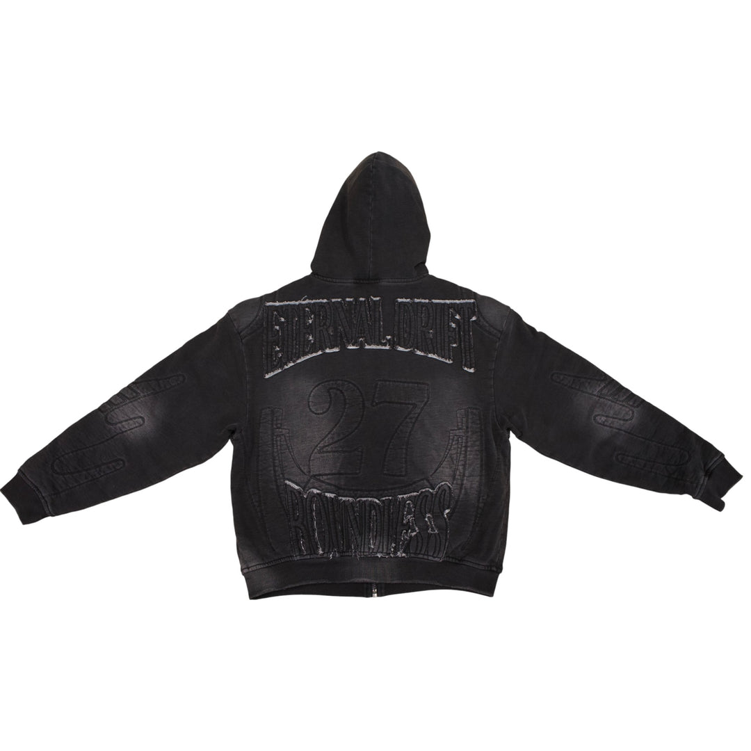 Smoke Rise Denim Embossed Zip Up Hoodie