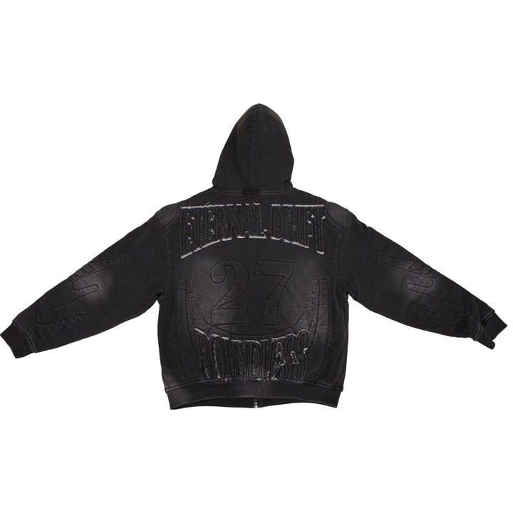 Smoke Rise Denim Embossed Zip Up Hoodie