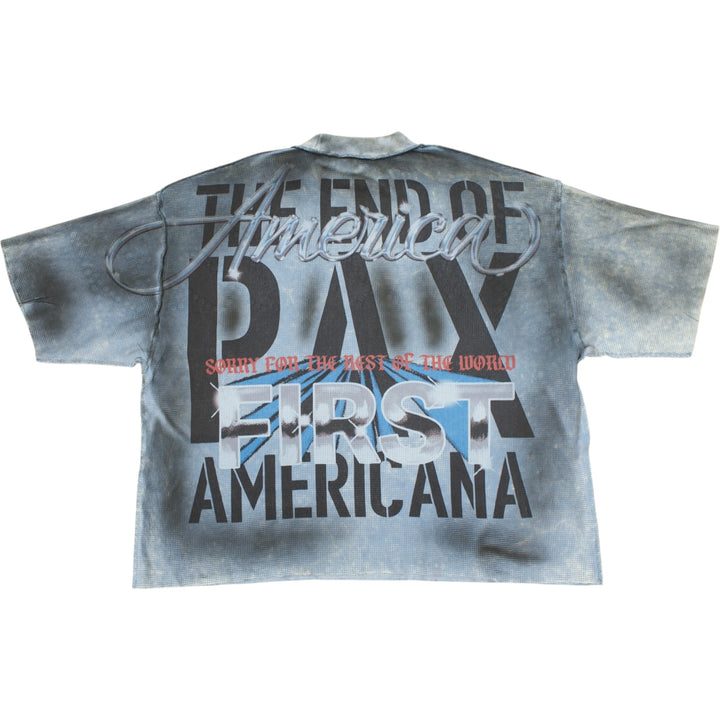 Rare Peace RT6028 Prayer Crop Shirt Blue