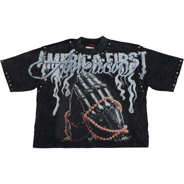 Rare Peace RT6026 Prayer Hands Crop Shirt Black