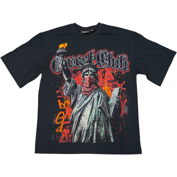 Gwest Rhinestone Freedom Unmasked Tee Black, Red