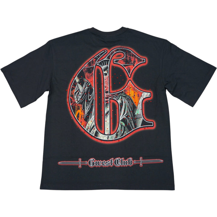 Gwest Rhinestone Freedom Unmasked Tee Black, Red