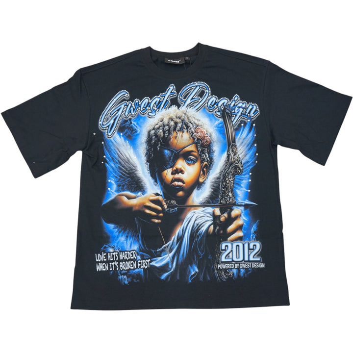Gwest Rhinestone Broken Angel Tee Black, Unc