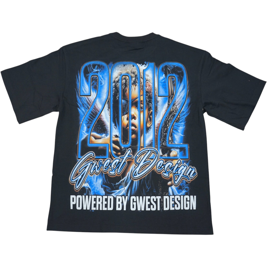Gwest Rhinestone Broken Angel Tee Black, Unc