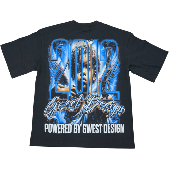 Gwest Rhinestone Broken Angel Tee Black, Unc