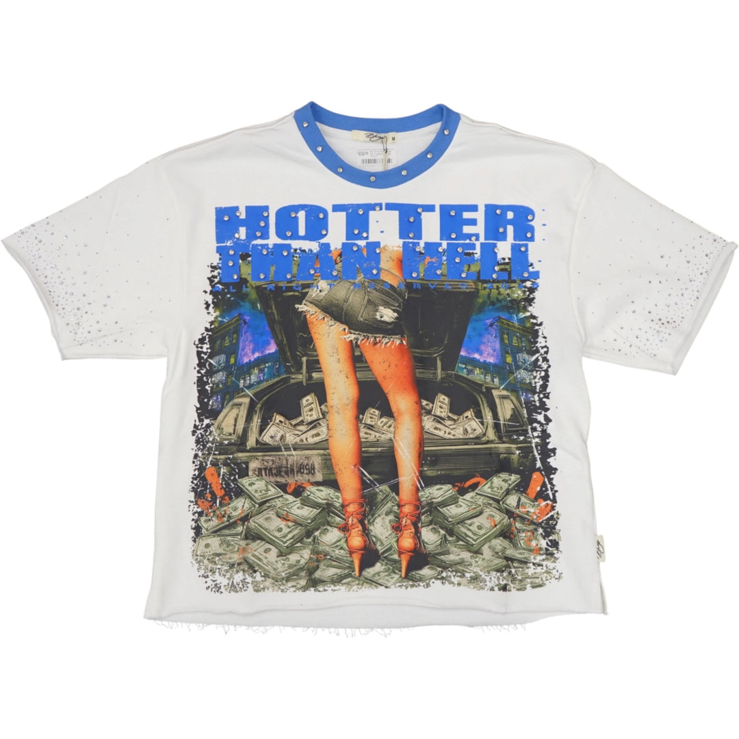 BKYST1483 Hotter Then Hell Cropped Tee White