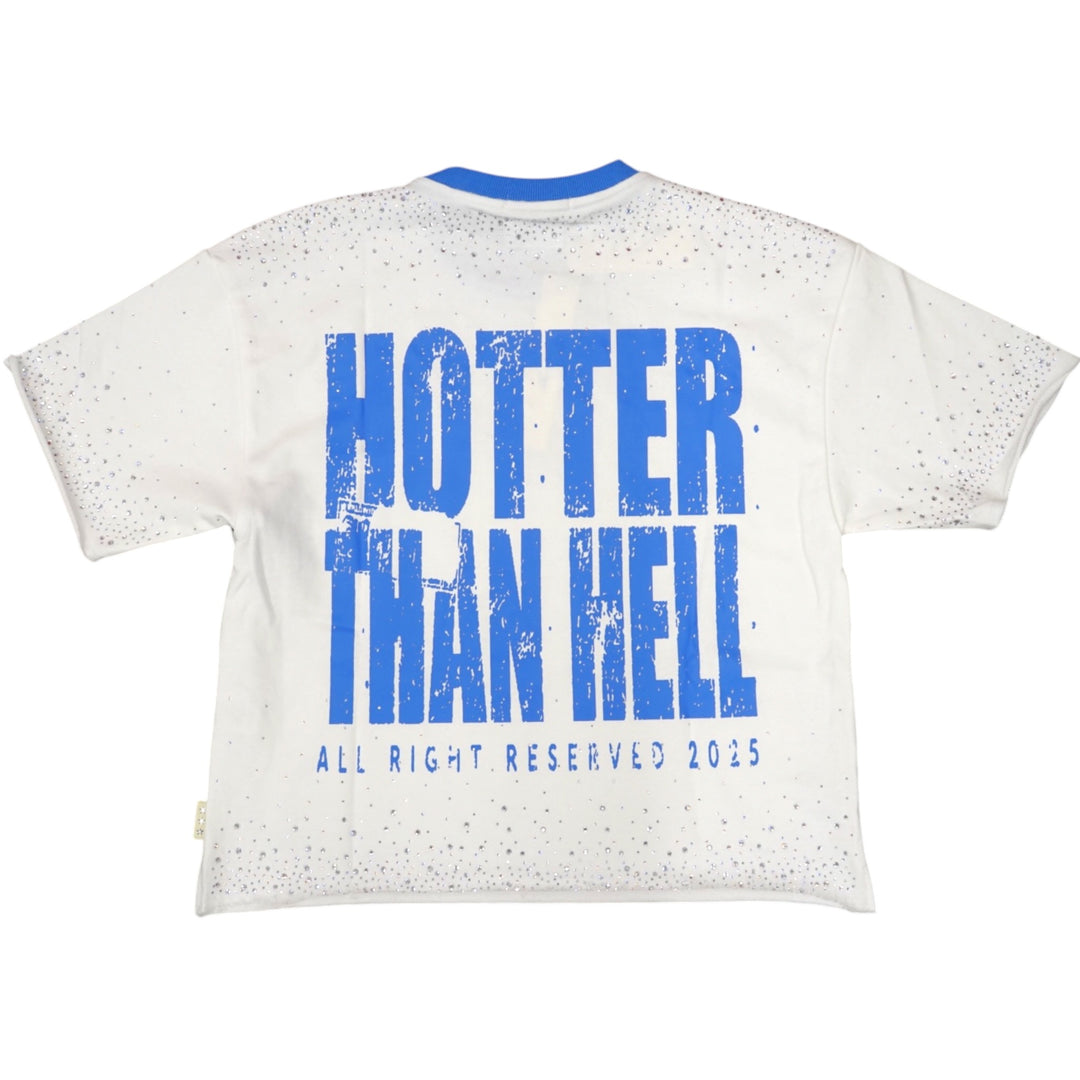 BKYST1483 Hotter Then Hell Cropped Tee White