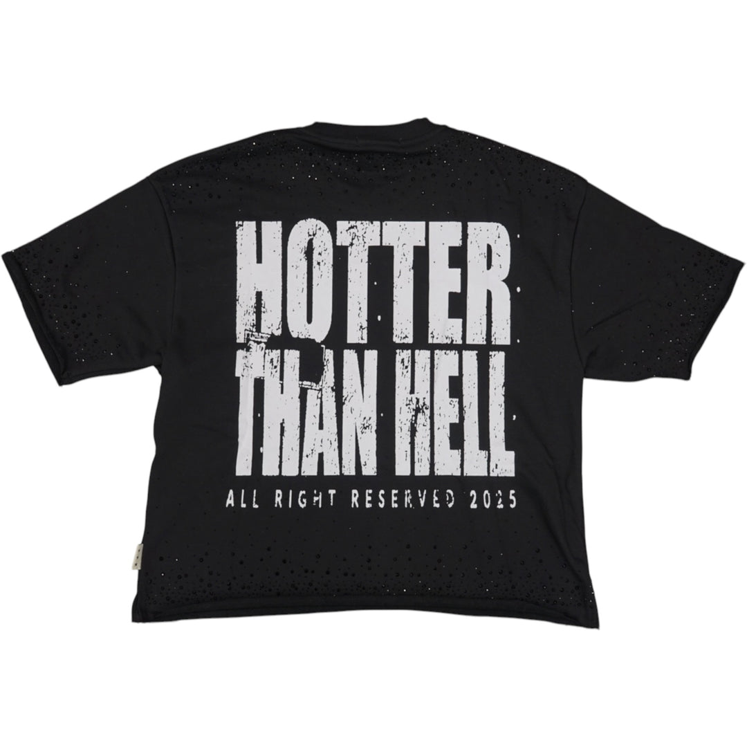 BKYS T1483 Hotter Then Hell Cropped Tee Black