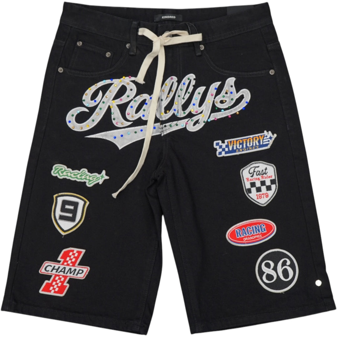 Kindred KD262 Patch Denim Shorts Jet Black