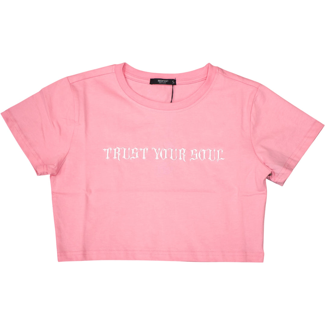 Red Fox Just Trust Crop Tee Light Pink