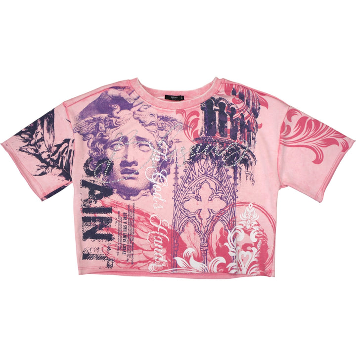 Red Fox Drop Shoulder Crop Tee Pink
