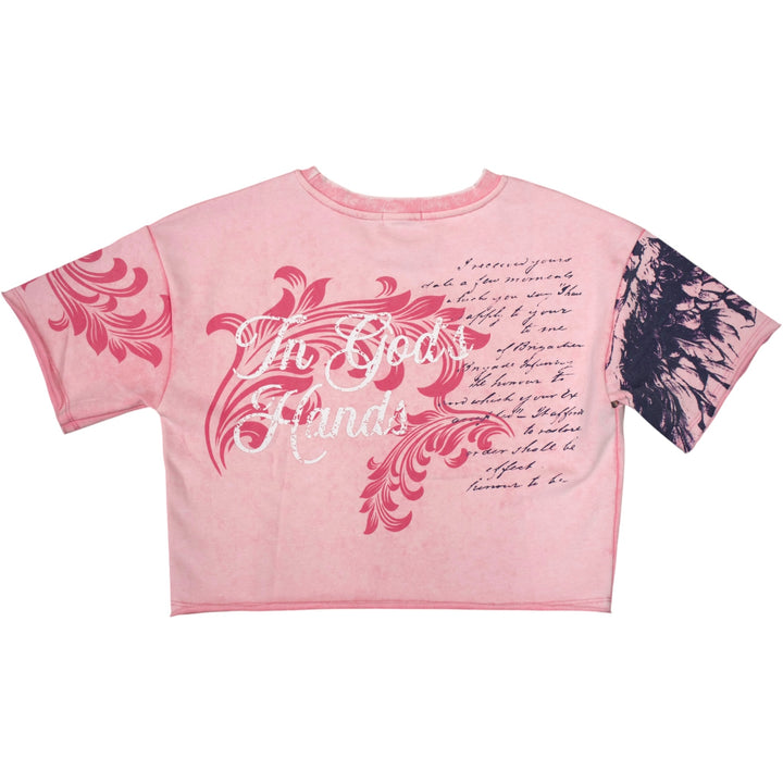 Red Fox Drop Shoulder Crop Tee Pink