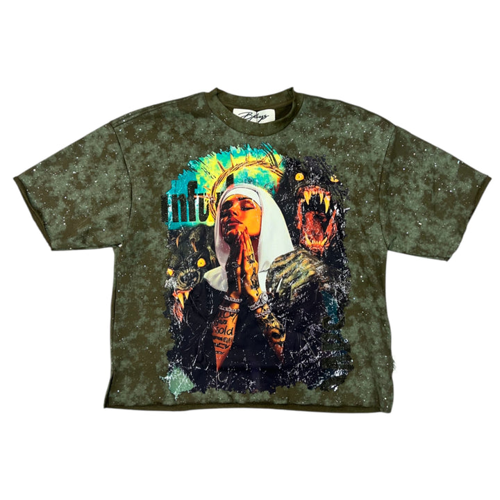 BKYS T1333 Prayer Cropped Tee Olive