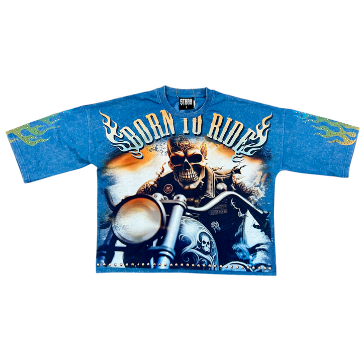 Stray Born To Ride 3/4 Sleeve Tee Blue