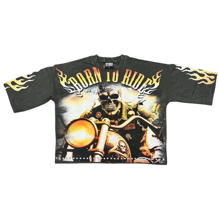 Stray Born To Ride 3/4 Sleeve Tee Charcoal