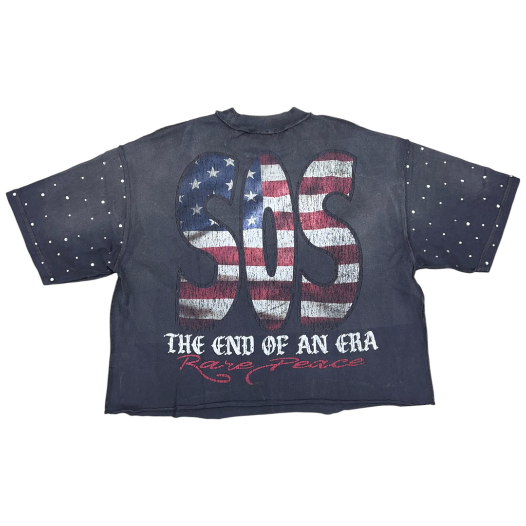 Rare Peace SOS Crop Shirt Dark Grey