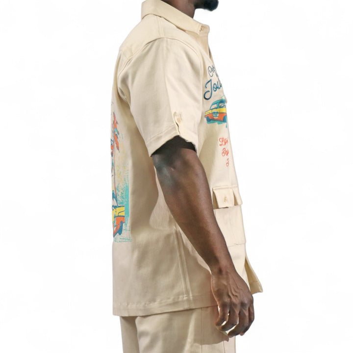Blac Leaf Celebrate The Journey Big & Tall Button Up Shirt Natural