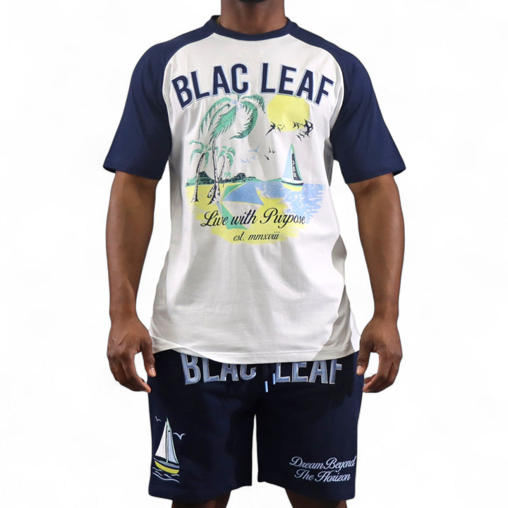 Blac Leaf Escape To Paradise Raglan Shirt Navy , Dream Beyond Shorts Navy ( Sneaker & Hat not included)  Outfit combo