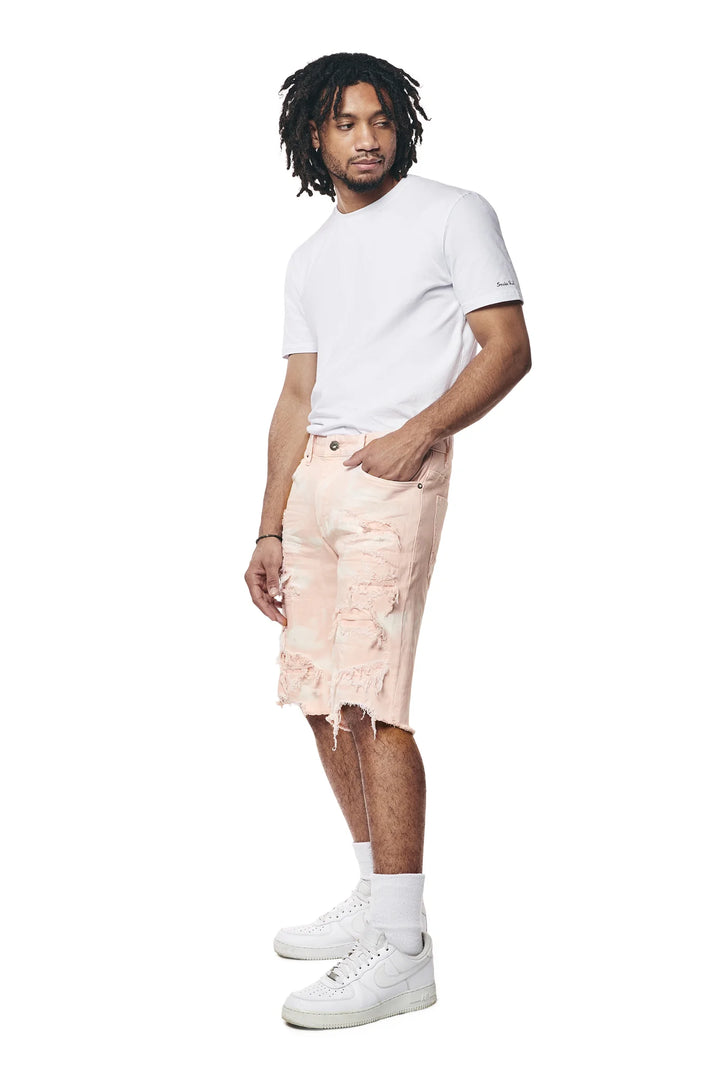 Smoke Rise Distressed Rip & Repair Twill Short Pink