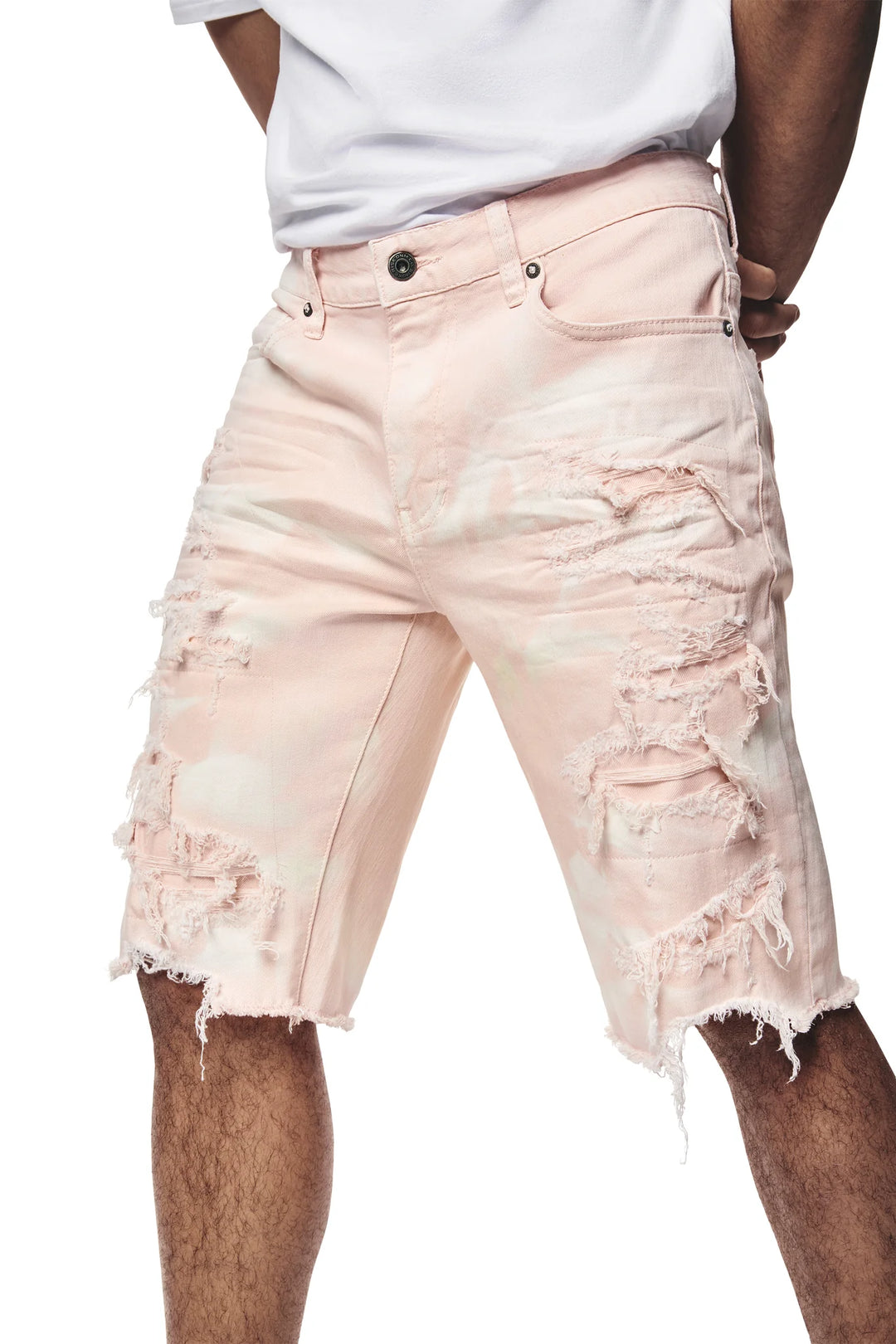 Smoke Rise Distressed Rip & Repair Twill Short Pink