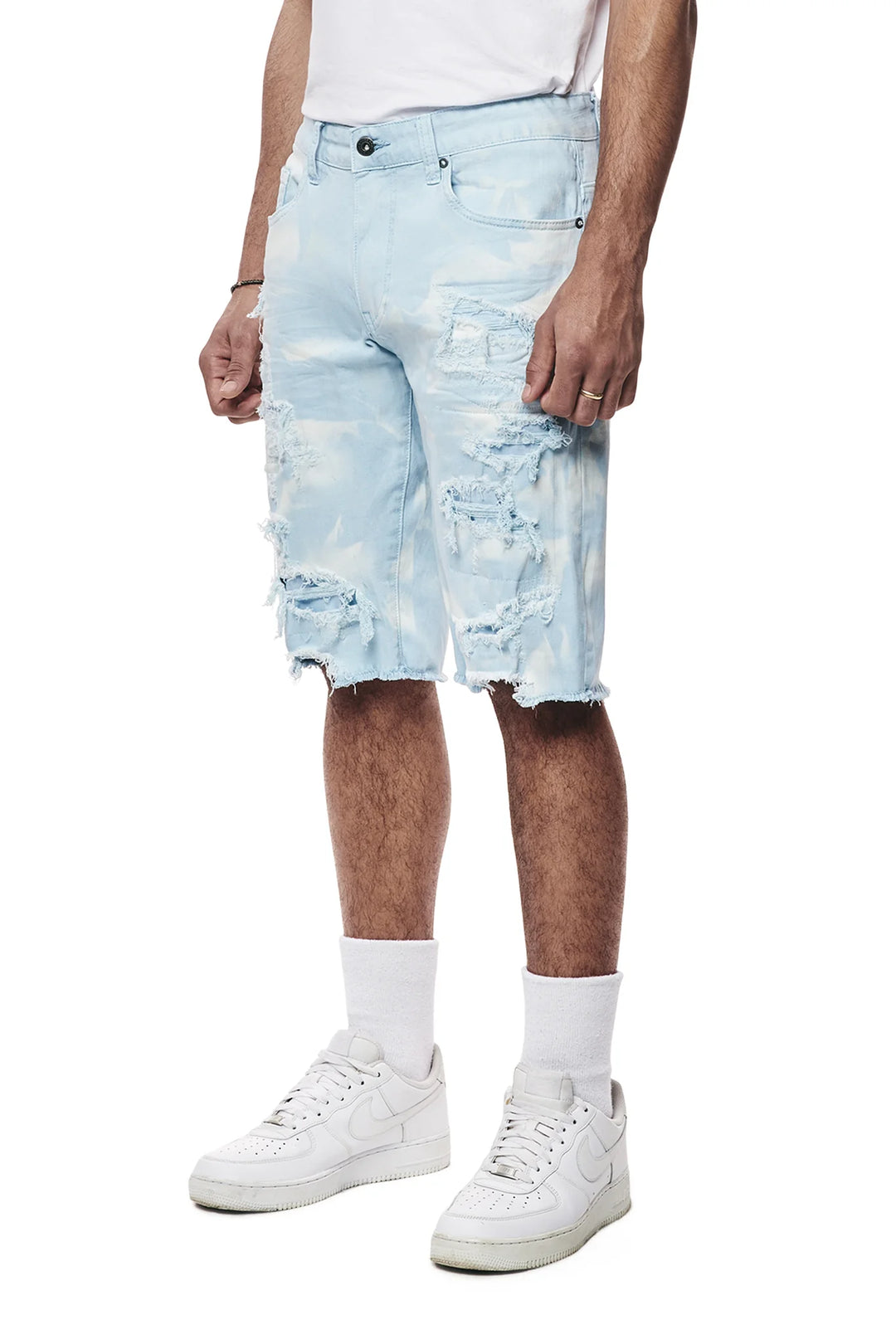 Smoke Rise Distressed Rip & Repair Twill Short Seabreeze