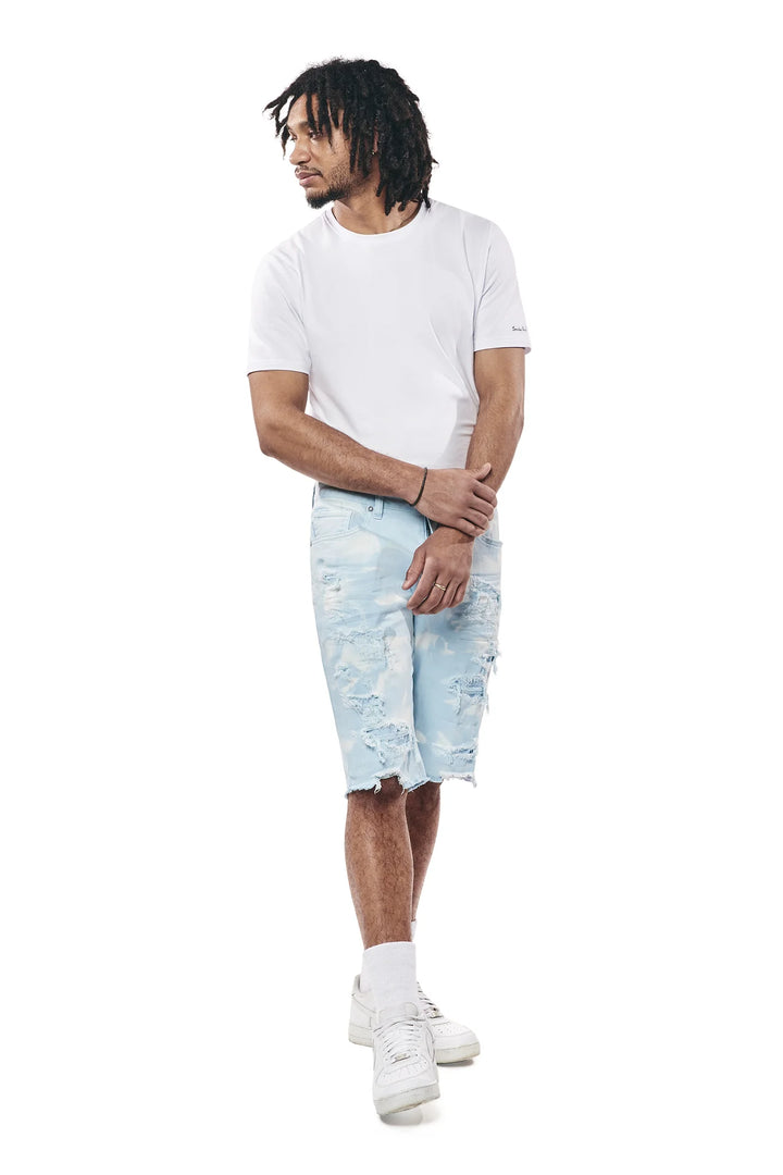 Smoke Rise Distressed Rip & Repair Twill Short Seabreeze