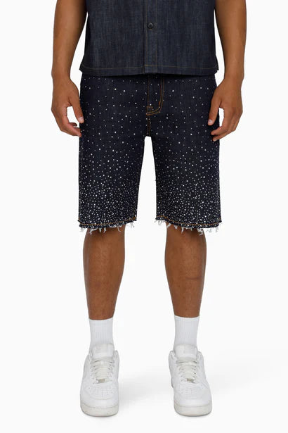 Smoke Rise All Rhinestone Denim Short Ink Blue