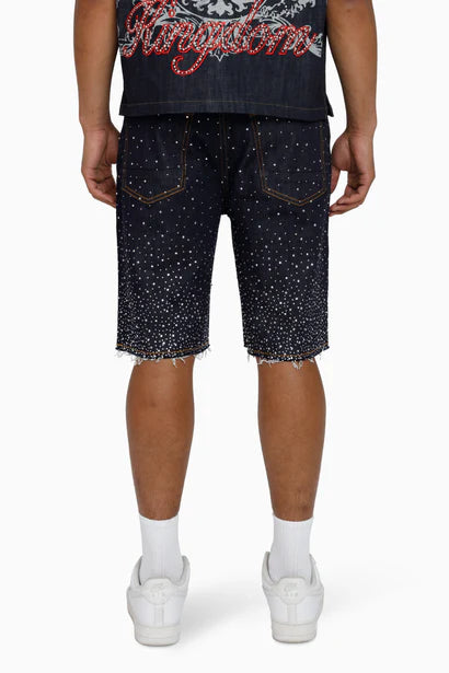 Smoke Rise All Rhinestone Denim Short Ink Blue