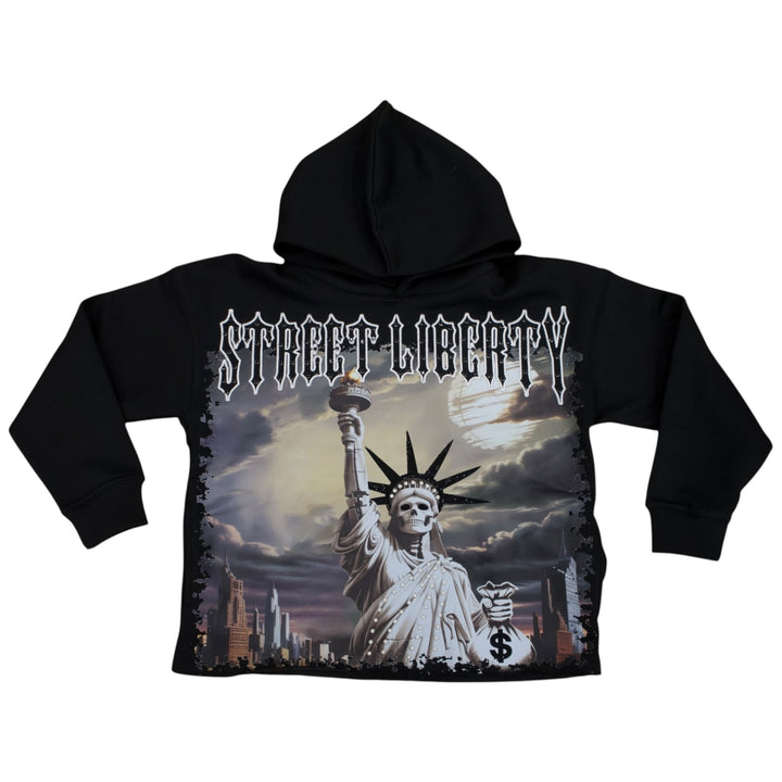 Focus Rhinestone Crop Hoodie Black