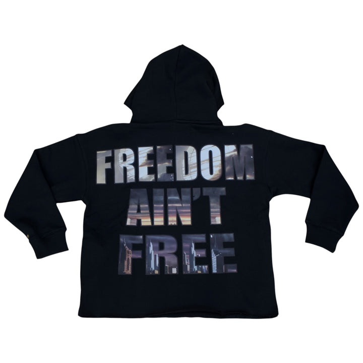 Focus Rhinestone Crop Hoodie Black