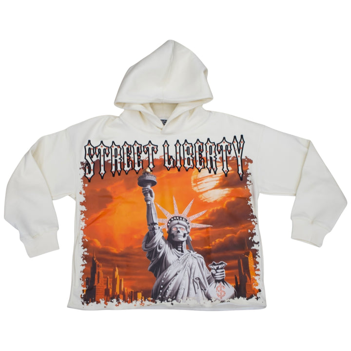 Focus Rhinestone Crop Hoodie Ivory