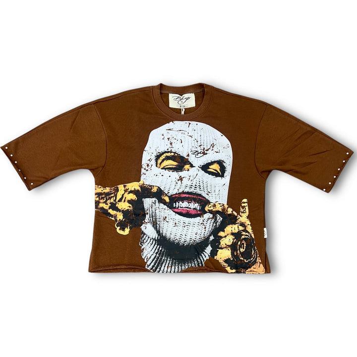 Bkys Grillz Mask  Cropped Tee Brw