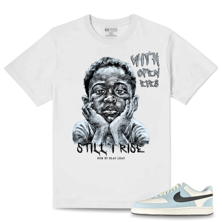 Blac Leaf With Open Eyes Tee Wht/ Blue  Combo