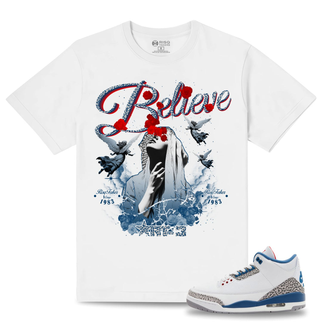 Risq Takers Believe Tee White Red and True Blue