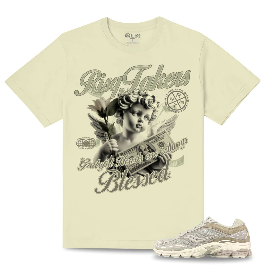 Risq Takers Grateful Hearts are Always Blessed Tee Natural Sage