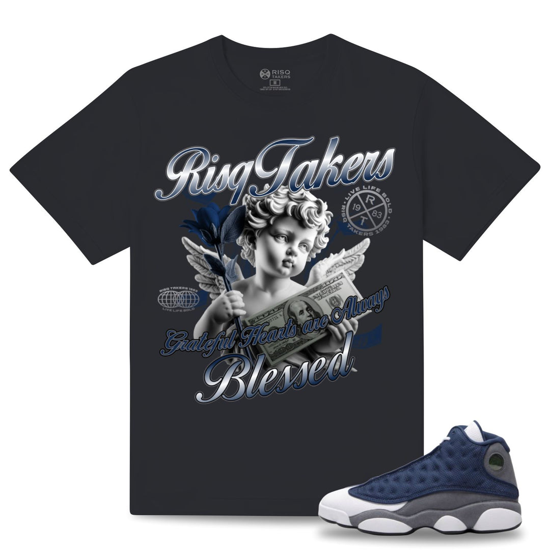 Risq Takers Grateful Hearts are Always Blessed Tee Drk. Grey/Blue