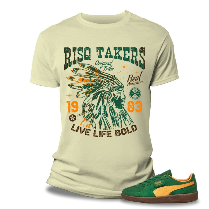 Risq Takers Original Tribe Tee Natural/ Green/ Orange Combo