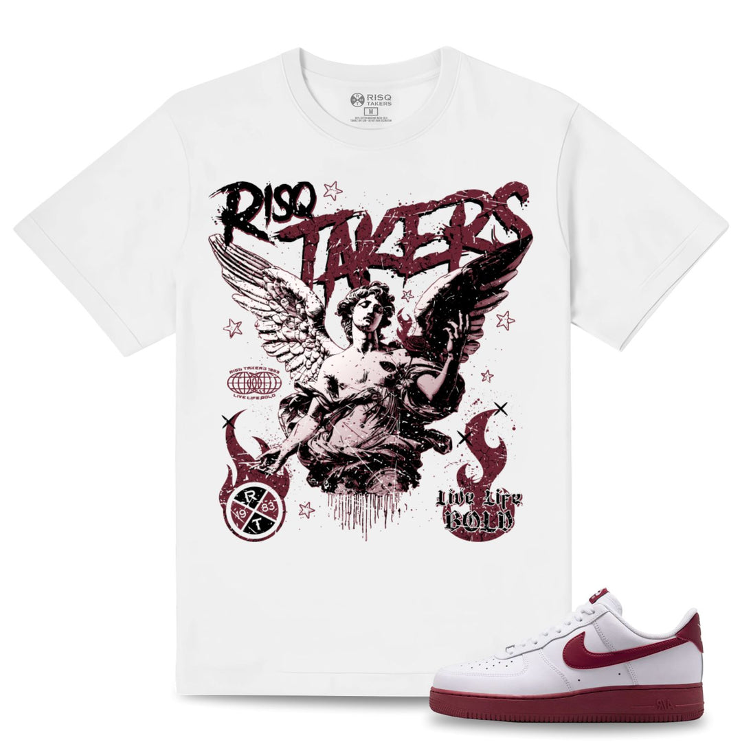 Risq Takers Live Life Bold White/Burgundy Tee