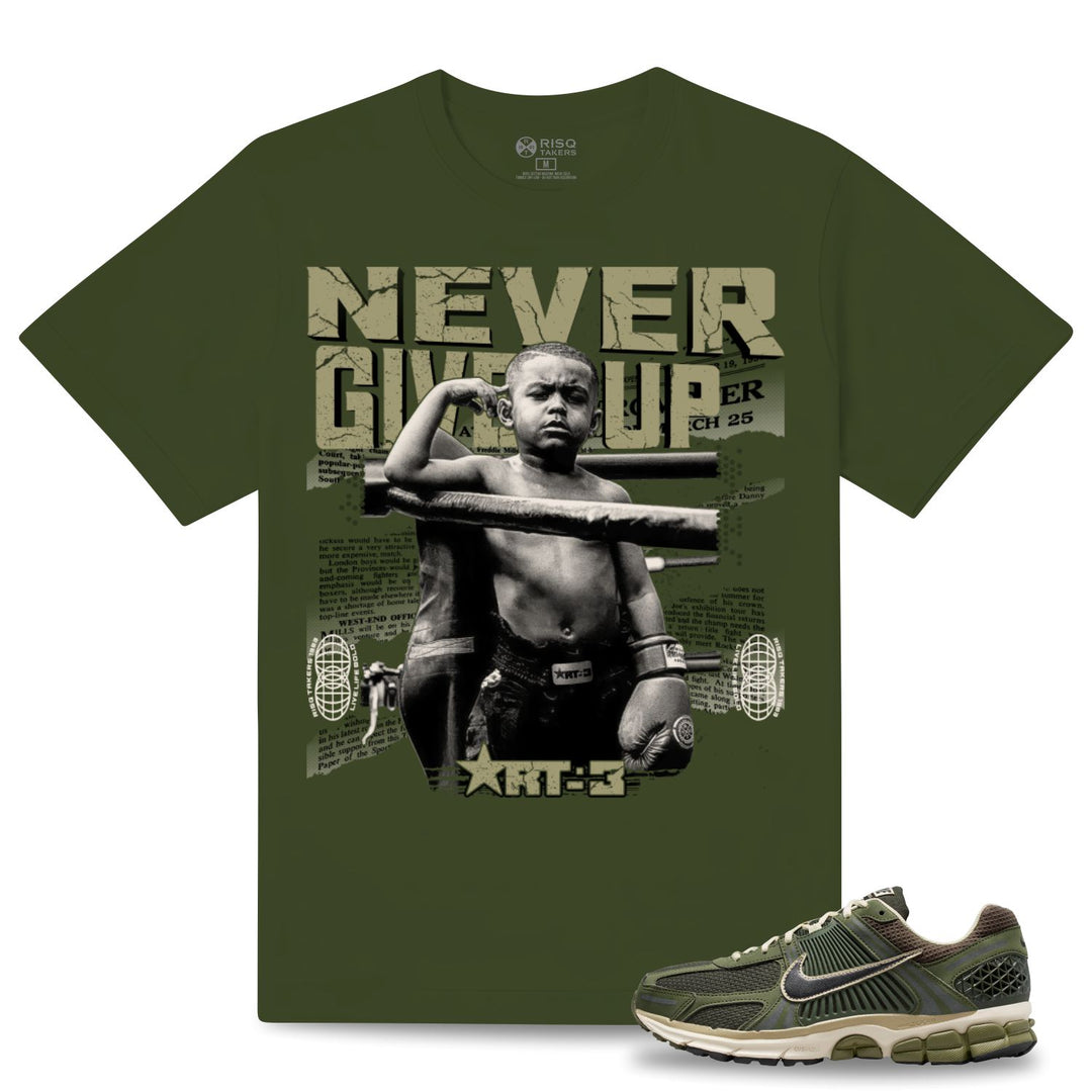 Risq Takers Never Give Up Tee Olive