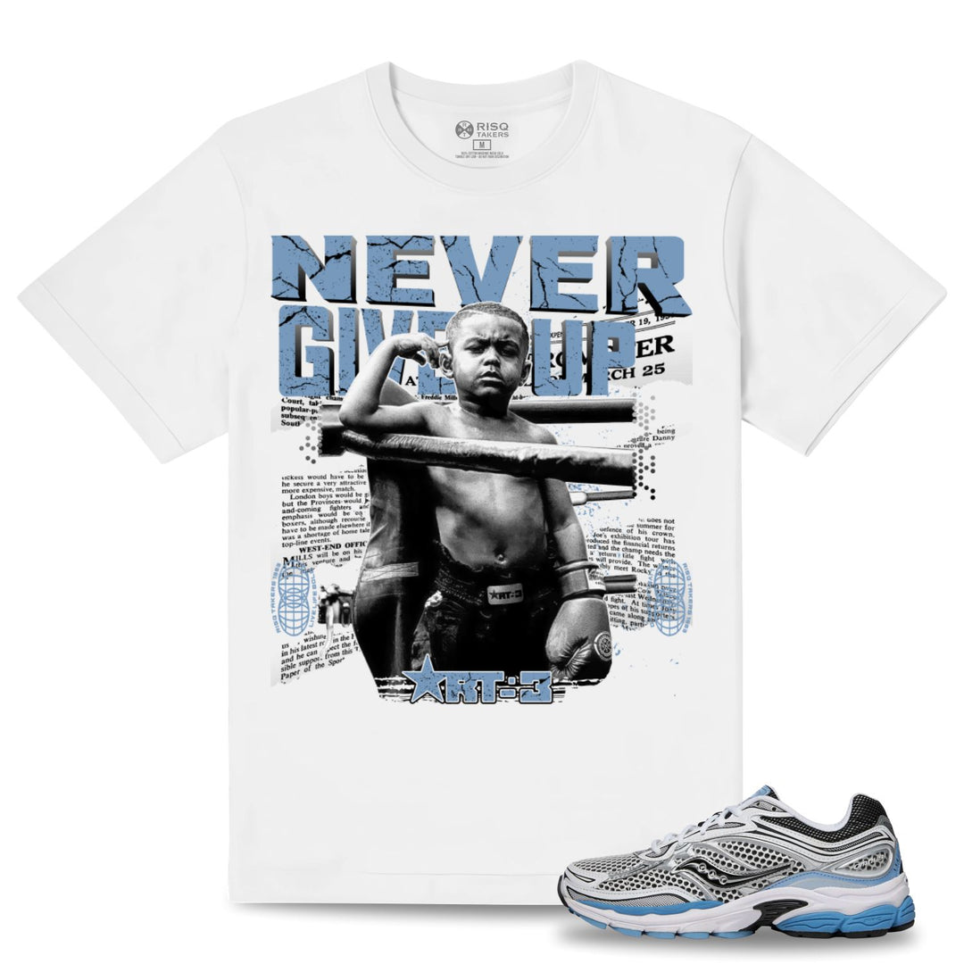 Risq Takers Never Give Up Tee White With Blue