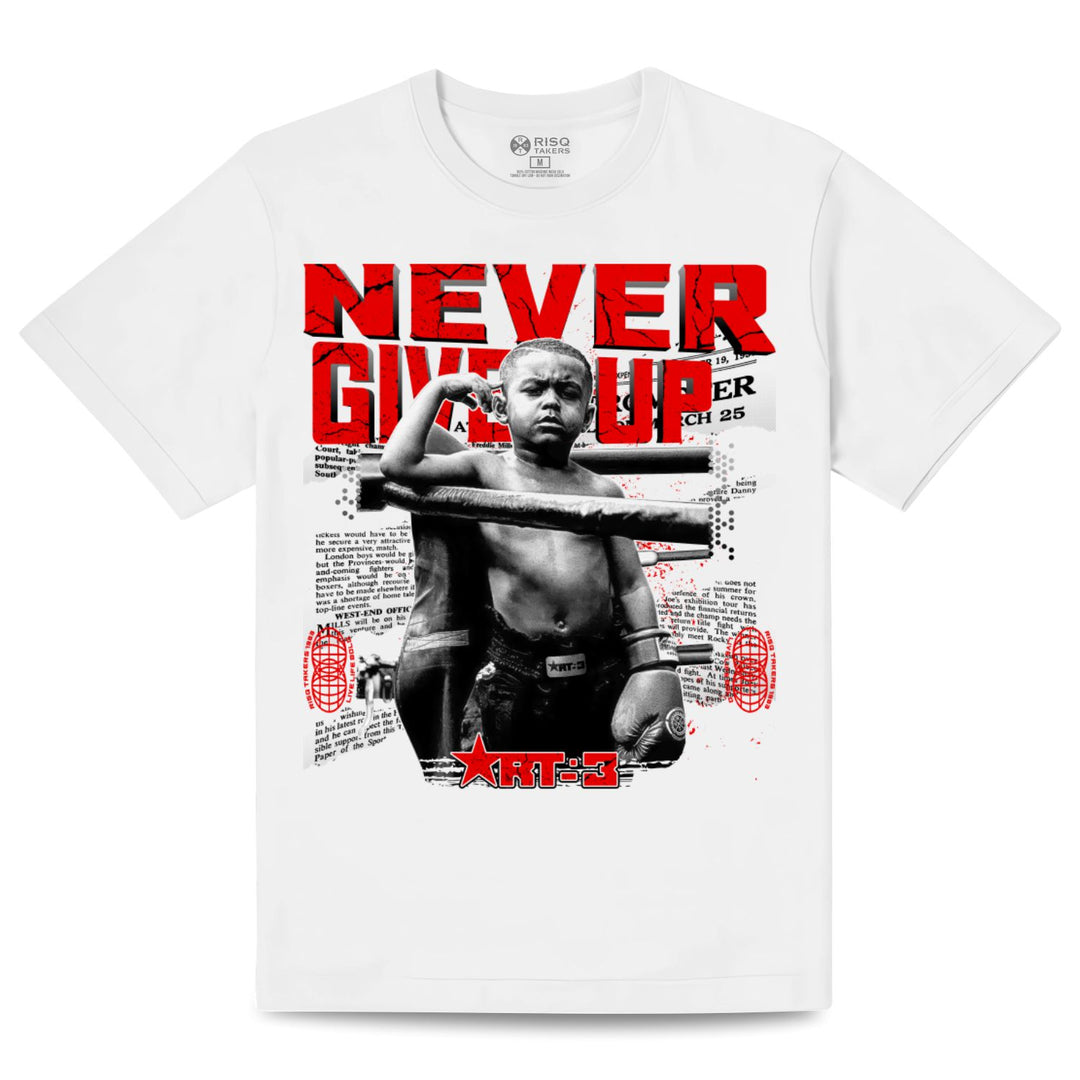Risq Takers Never Give Up Tee White With Red