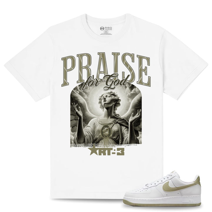 Risq Takers Praise For God Tee White With Olive  Combo