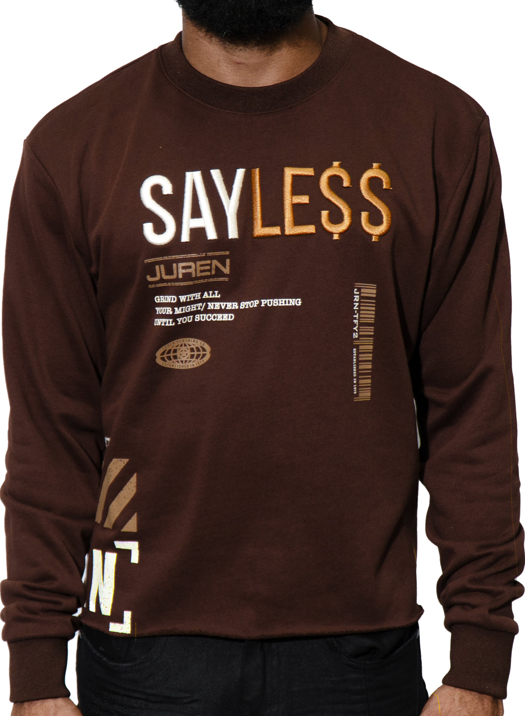 Say Le$$ Chocolate Crop Crewneck Sweater