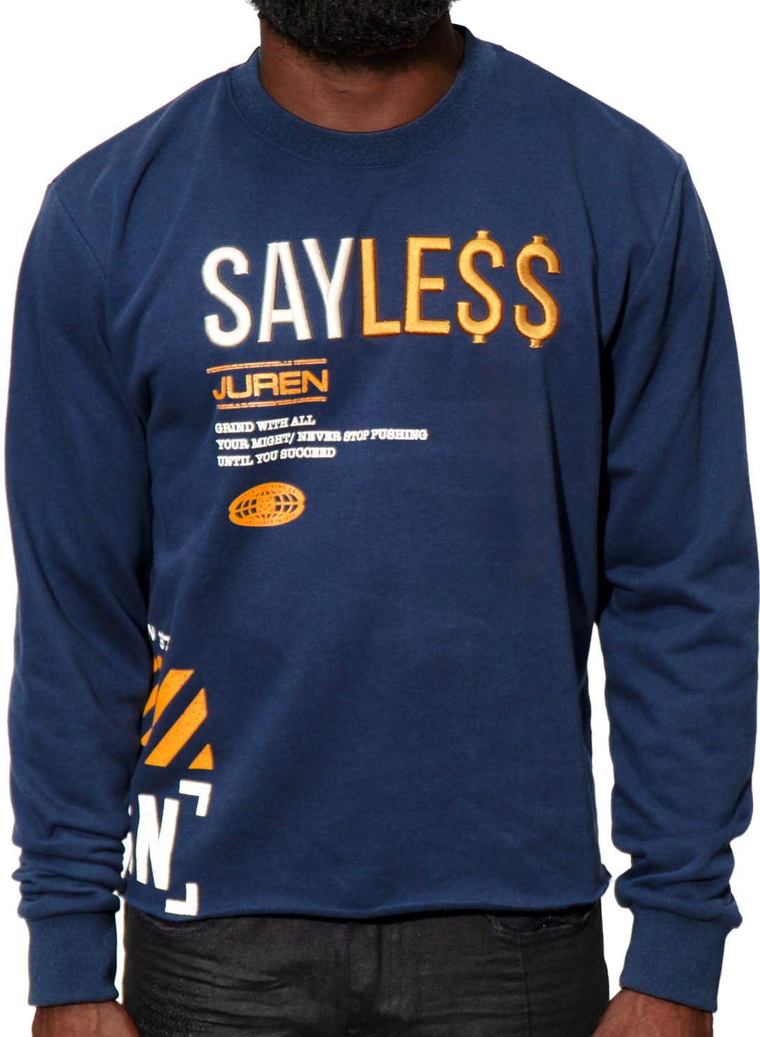 Say Le$$ Navy Crop Crewneck Sweater